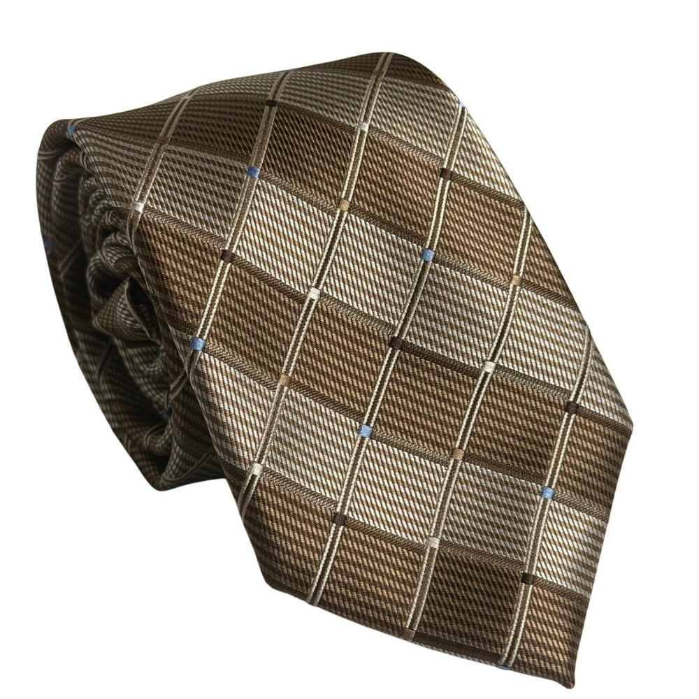 Haggar Necktie Brown Plaid Check Pattern Formal Business Professional Mens OS